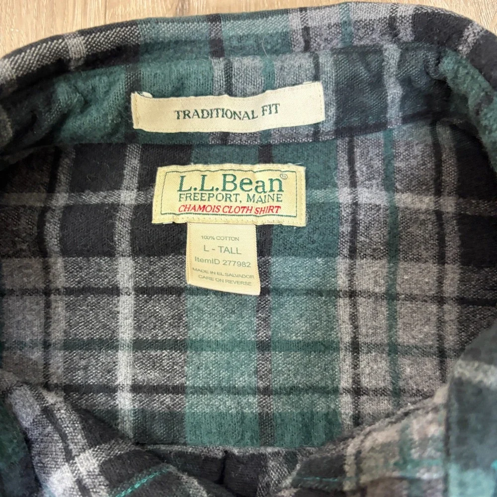 LL Bean Chamois Cloth Flannel Shirt Large Tall Plaid Button Up Traditional Fit